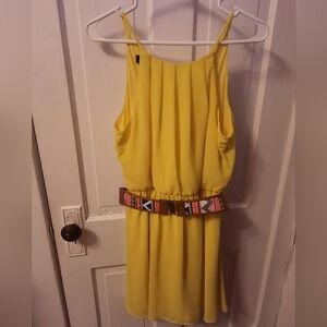 A. Byer Yellow Pleated Halter Sundress